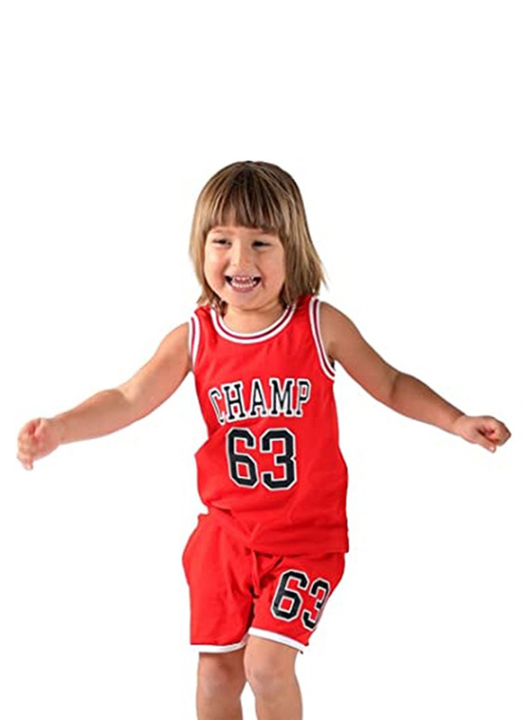 Aiko Cotton Champ 63 Sports Top & Bottom Set for Boys, 6-7 Years, Red