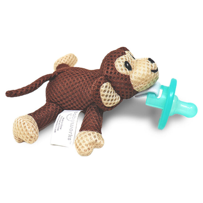 Babyworks Pacifier Friend Holder Plush Toy Moe Monkey, Brown