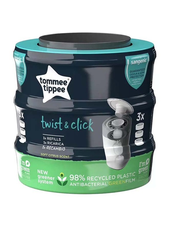 Tommee Tippee 3 Pieces Twist and Click Advanced Nappy Bin Refills, Navy Blue