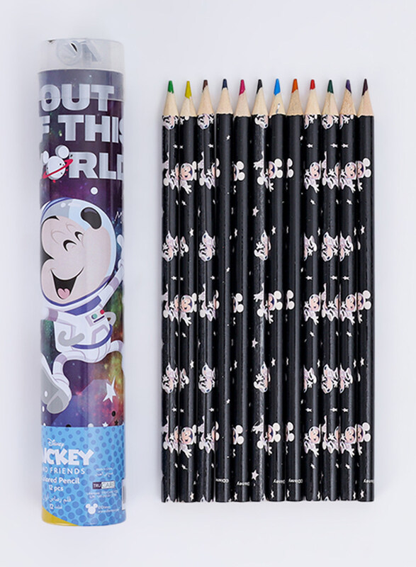 

BTS Stationery Disney Mickey Mouse Out of This World Tin Tube Colouring Pencils, 12 Pieces, Multicolour