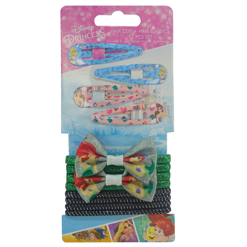 

Disney Princess Hair Clip & Hair Elastics Set For Girls, 12 Pieces, Multicolour