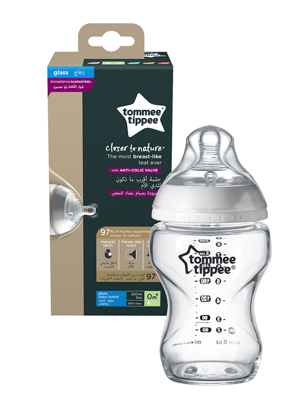 Tommee Tippee Closer to Nature Glass Feeding Bottle Unisex, 250ml, Clear