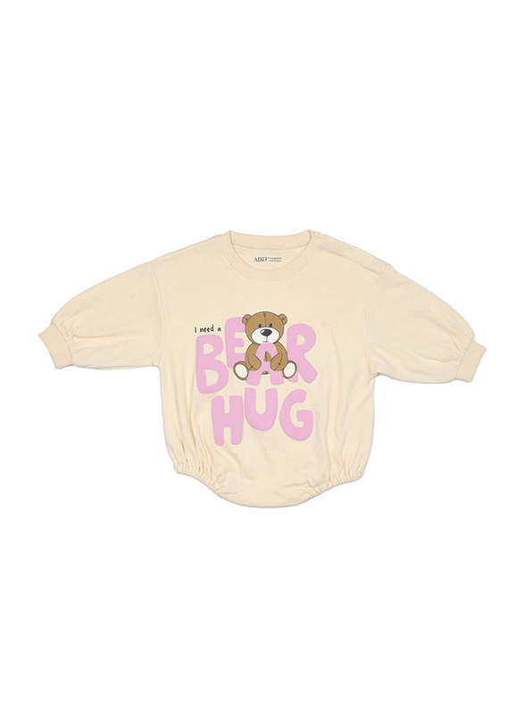 Aiko Baby Bodysuit with Bear Print, 18-24 Months, Beige