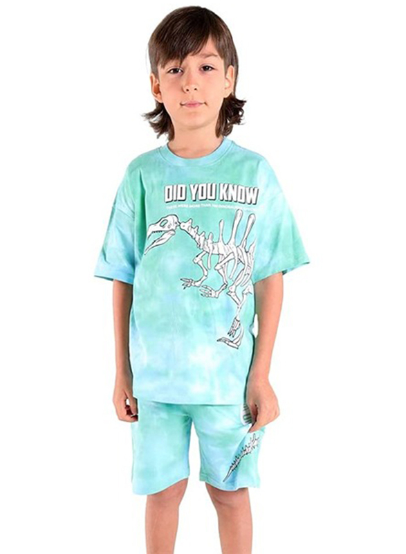 Aiko Cotton Did You Know Dinosaur Stylish Printed T-Shirt & Short Pant Set for Boys, 3-4 Years, Turquoise
