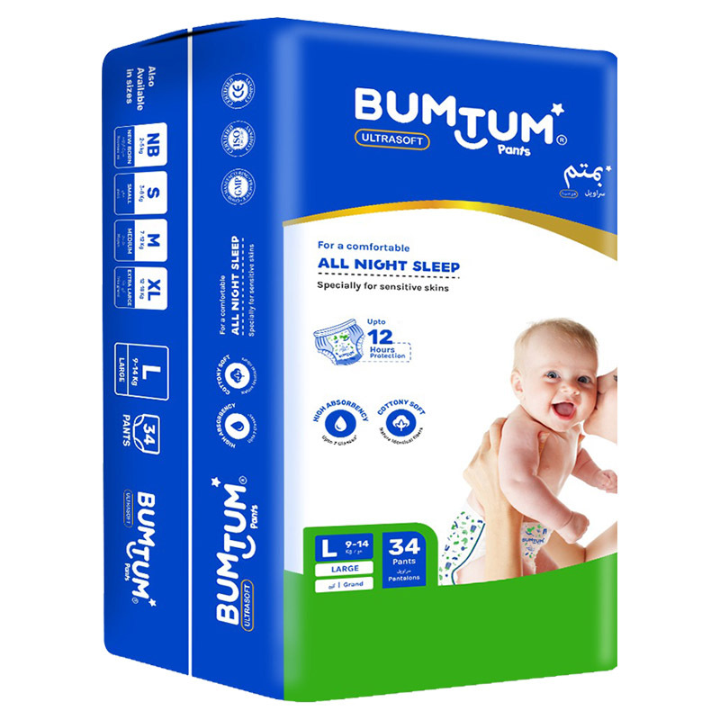 Bumtum Baby Super Jumbo Pants Style Diaper, L, 34 Count