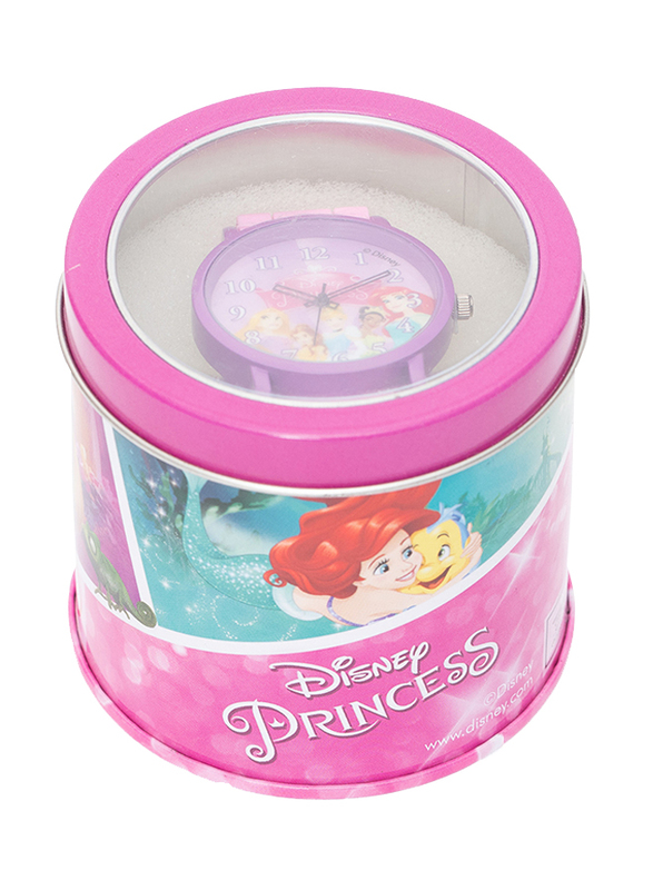Disney Princess Analog Watch for Girls with PVC Band, Tin Pack, TBL02, Pink-Purple
