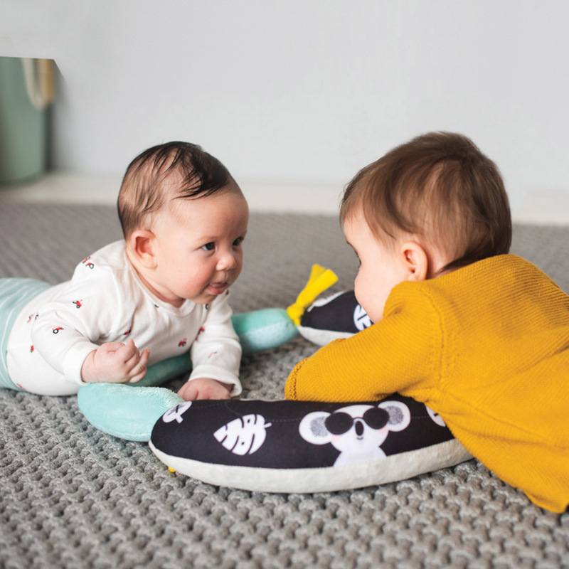 Taf Toys 2-in-1 Tummy-Time Soft Baby Developmental Pillow, Black/Blue