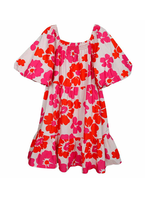 

Aiko Girls Poplin Floral Printed Dress, 4-5 Years, Pink