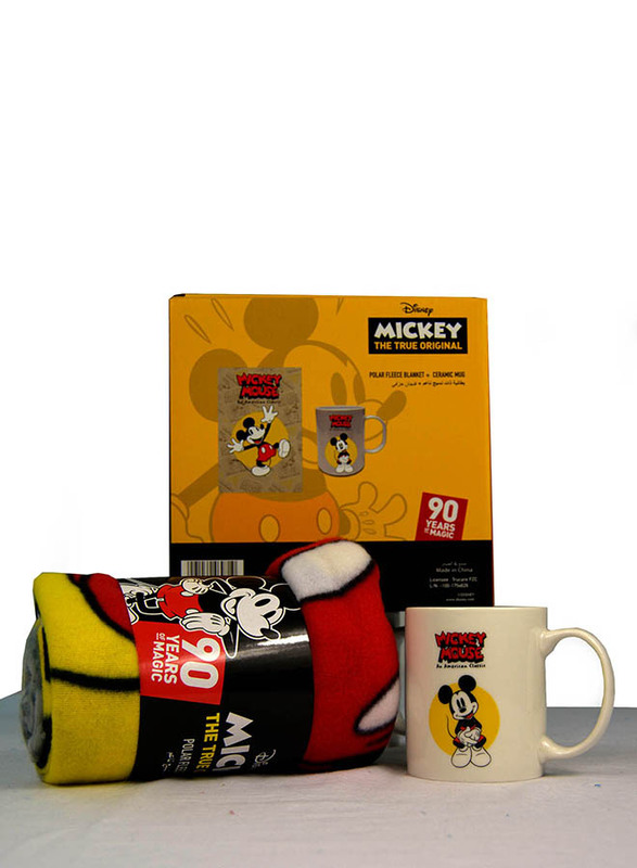 Disney Mickey Polar Fleece Blanket with Mug Gift Set, 2 Pieces, Multicolor