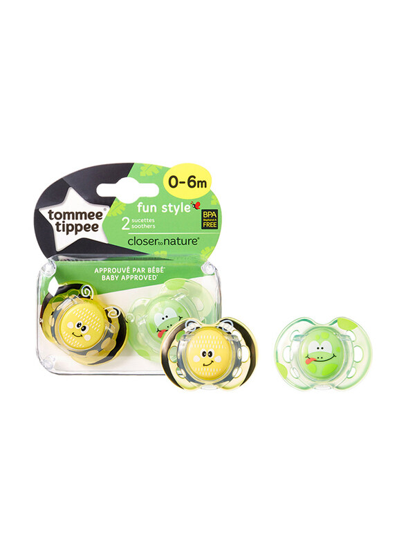 

Tommee Tippee Fun Style Frog Soother, 2 Pieces, Green/Yellow