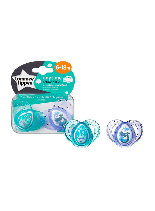 Tommee Tippee Anytime Silicone Pacifier Soother, 6-18 Months, 2 Pieces, Assorted Colour