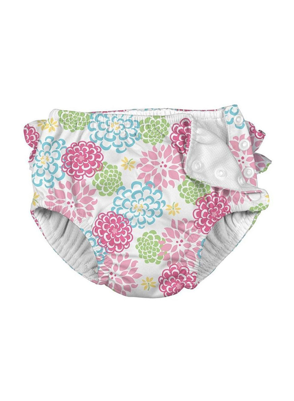 Green Sprouts Ruffle Snap Reusable Swimsuit Diaper, 3 Years, White