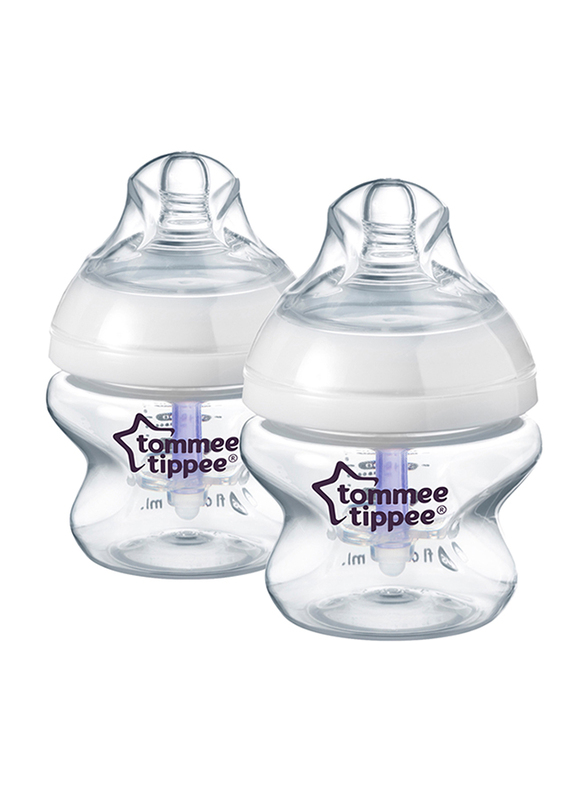 Tommee Tippee Advanced Anti-Colic Feeding Bottle with Slow Teat Unisex, 150ml, 2-Pieces, Clear