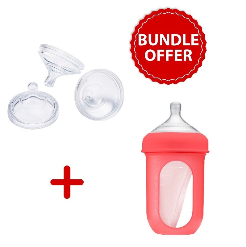 

Boon Silicone Bottle Set, 8oz, 3 Pieces, Coral/Clear