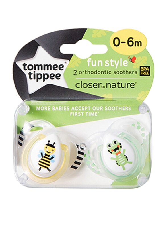 

Tommee Tippee Closer to Nature Fun Style Soother, 2-Piece, Yellow/Green
