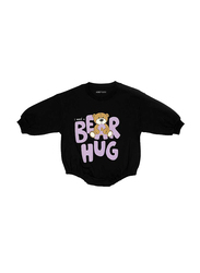 Aiko Cotton Infant Body Suit with Bear Print Onesie, 6-12 Months, Black