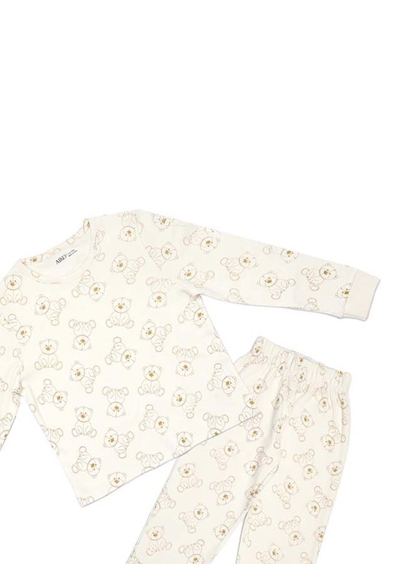 Aiko Infants Bear Print T-Shirt & Pyjama Set, 2 Piece, 18-24 Months, White