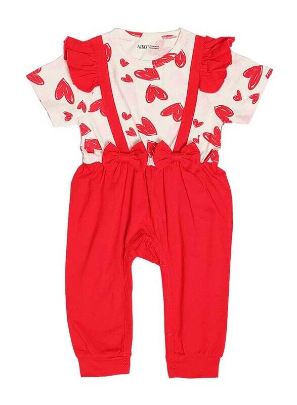 

Aiko Heart Design Dungaree & Top Set, 3-6 Months, Red