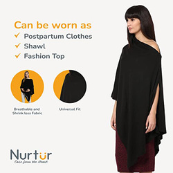 Nurtur 100% Cotton Knitted Maternity Poncho for Women, Regular, Black