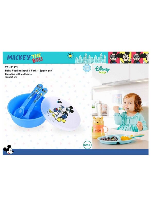Disney Baby Feeding Bowl, Fork & Spoon Set, Blue