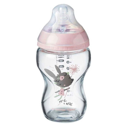 Tommee Tippee Closer To Nature Glass for Girls, 250ml, 0+ Months, Clear/Pink