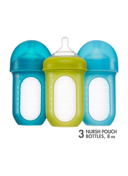 Boon Nursh Silicone Bottle, 236ml, 3 Pieces, Blue/Green