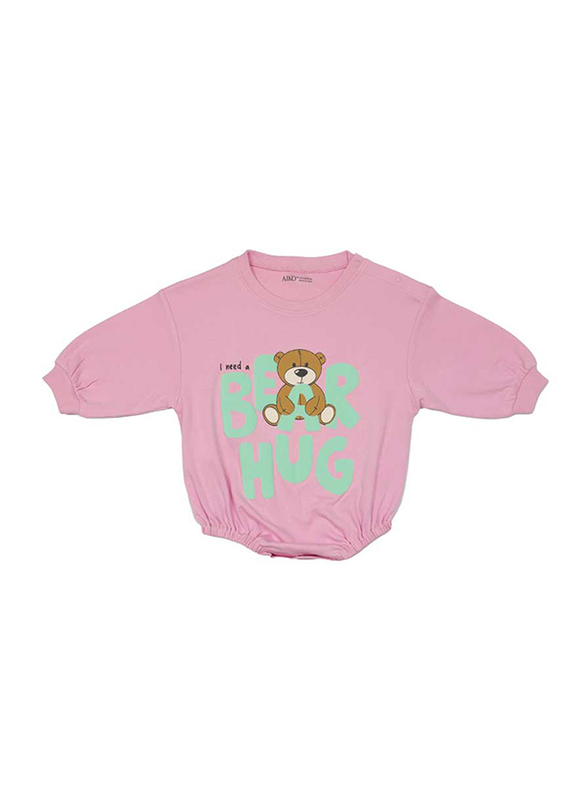 Aiko Cotton Infant Body Suit with Bear Print Onesie, 18-24 Months, Pink