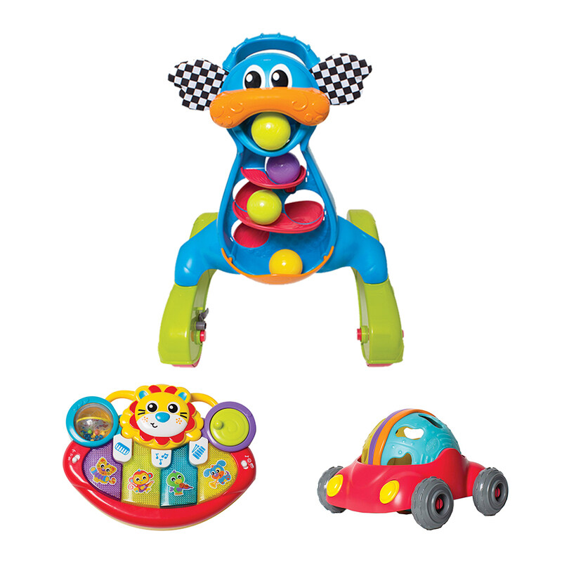 

Playgro Step By Step Music & Lights Dragon Activity Walker with Rattle 7 Roll Car & Playgro Lion Activity Kick Toy Piano, Multicolour