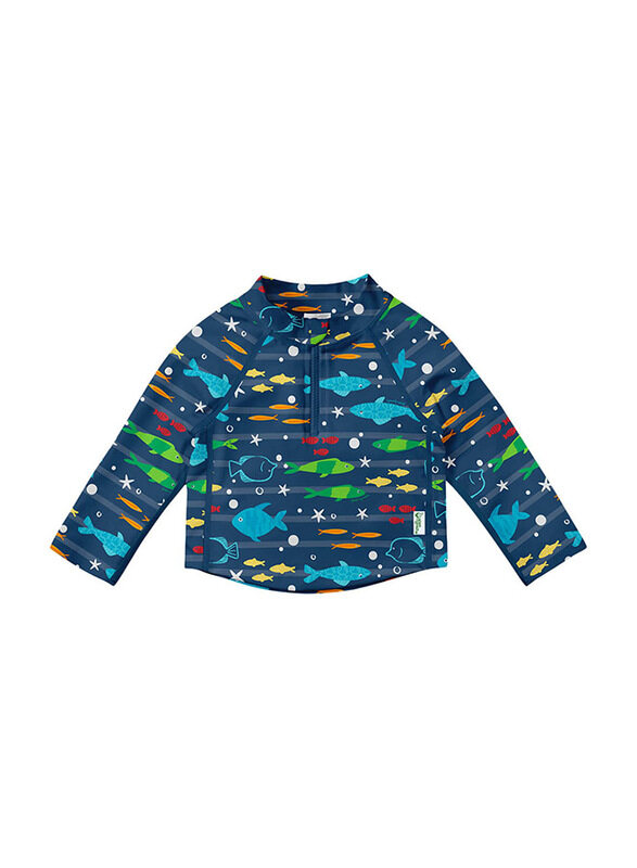 

Green Sprouts Long Sleeve Zip Rashguard Shirt, 12 Month, Navy Fish
