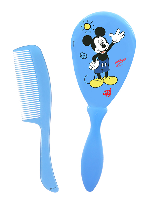 Disney 2 Pieces Comb & Soft Brush Set for Baby Boys, 6+ Months, Mickey Mouse, Blue