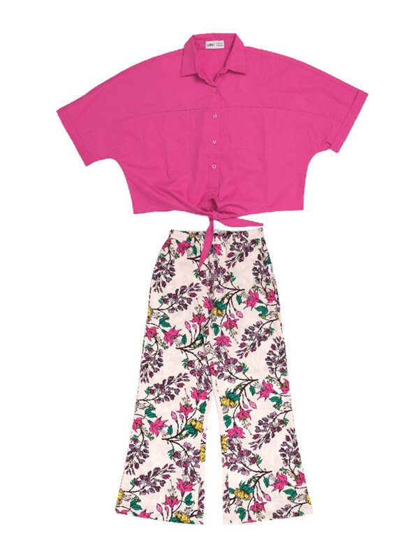 

Aiko 2-Piece Poplin Top & Floral Pants for Girls, 7-8 Years, Multicolour