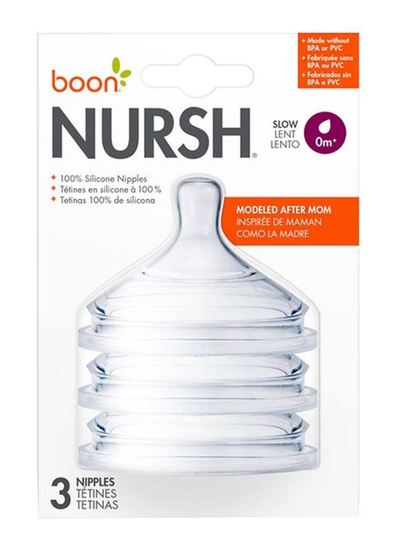 Boon Nursh Nipples Slow 0m+ Pack of 3, Clear