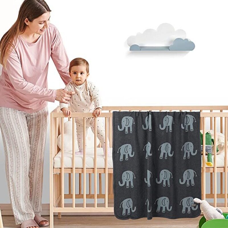 

Nurtur Blankets Nurtur 100% Cotton Elephant Knitted Baby Blanket, Black