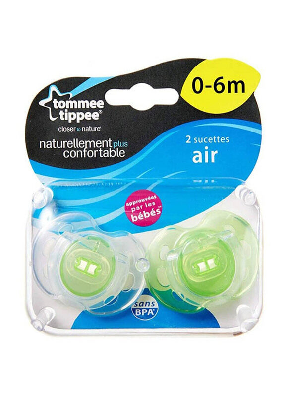 

Tommee Tippee Closer to Nature Air Soother for 0-6 Months, 2 Pieces, Green