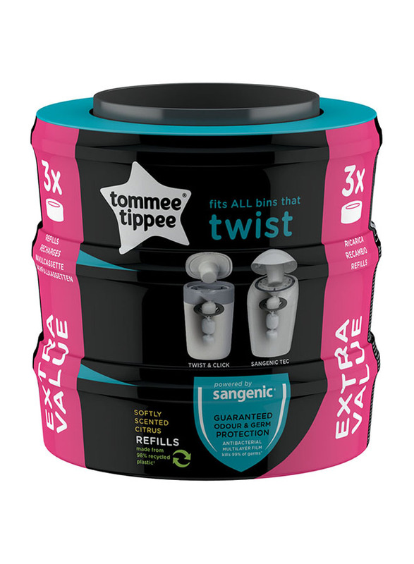 Tommee Tippee Twist & Click Nappy Disposal Sangenic Bin + Cassette x 3, Green