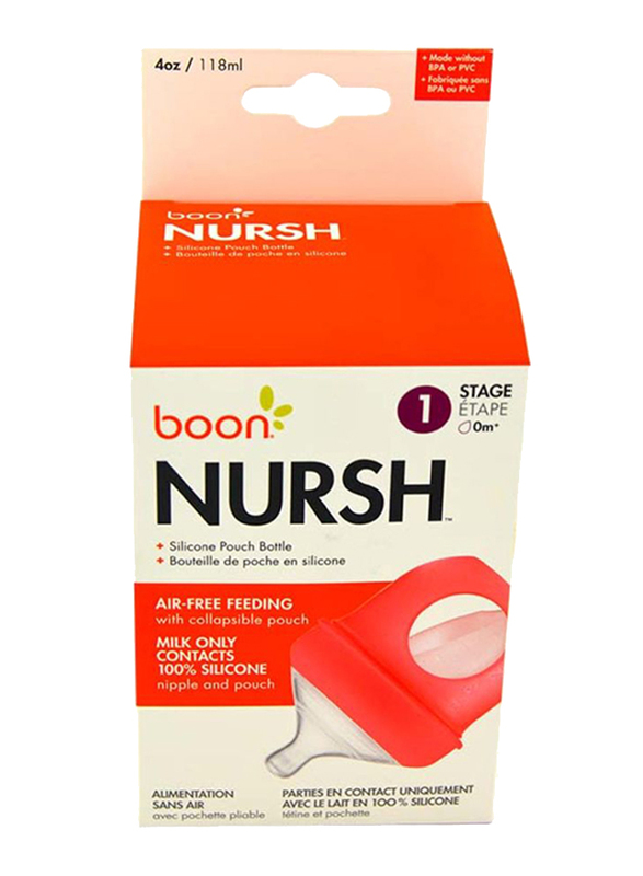 Boon Nursh Silicone Bottle, 0 & Above Months, 118ml, Coral
