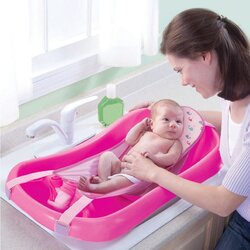 The First Year Sure Comfort Whale Sling Bath Tub for Newborn to Toddler, Pink
