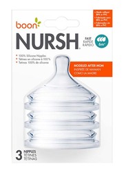 Boon Nursh Nipples Fast 6m+ Pack of 3, Clear