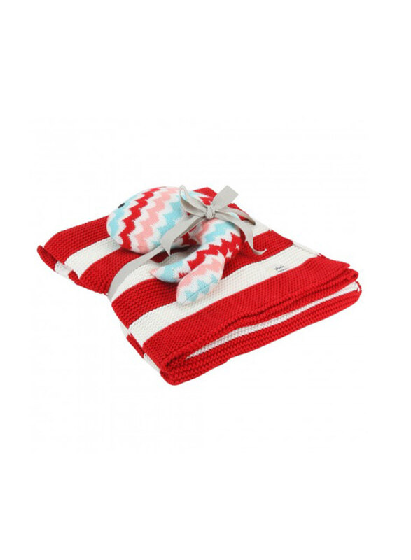 

Pluchi Knitted Toy & Blanket Set With Whale Toy, Red