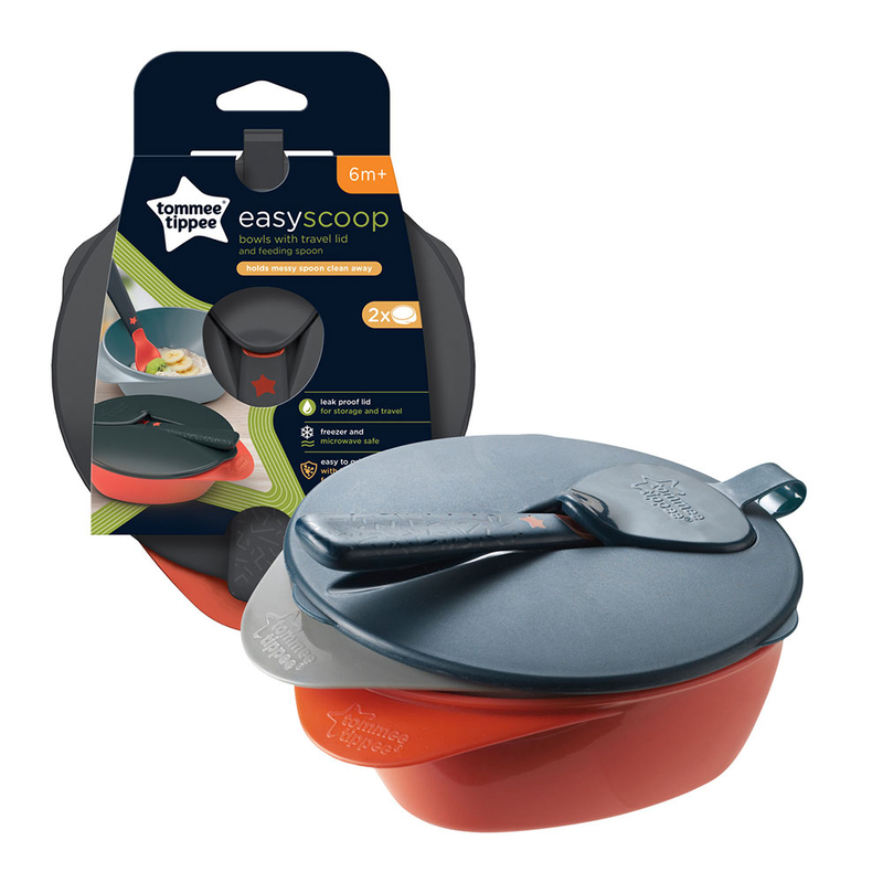 Tommee Tippee Feeding Bowls with Lid and Spoon, 2 Pieces, Orange/Black