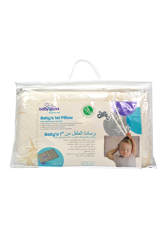 Babyworks Baby's 1st Pillow, with Removable Bamboo Pillowcase, White
