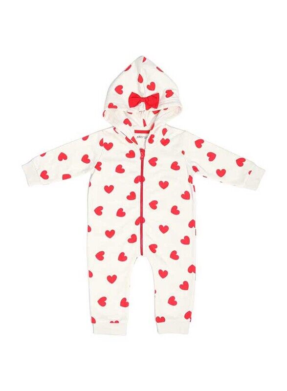 

Aiko Kids Cute Heart Design Hooded Jumpsuit, 18-24 Months, White