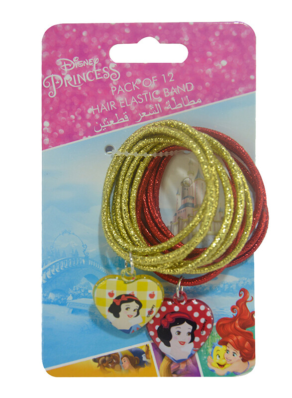 

Disney Princess Hair Elastics Bands Set for Girls, 2-Pieces, Gold/Red