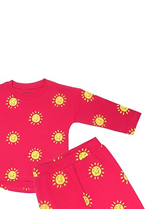 Aiko Cotton Cute Eternal Smile Long Sleeve Top & Pyjama Set for Baby Girls, 3-6 Months, Red