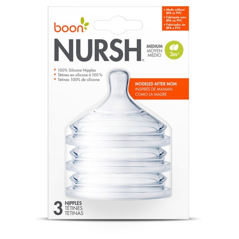Boon Nursh Nipples Medium 3m+ Pack of 3, Clear