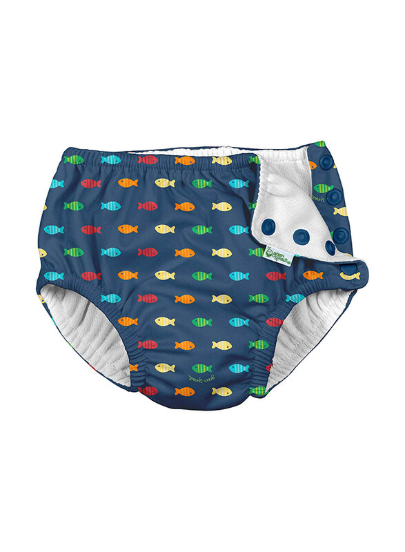 

Green Sprouts Snap Navy Fish Geo Swimsuit Diaper, 6 Months, Navy Blue