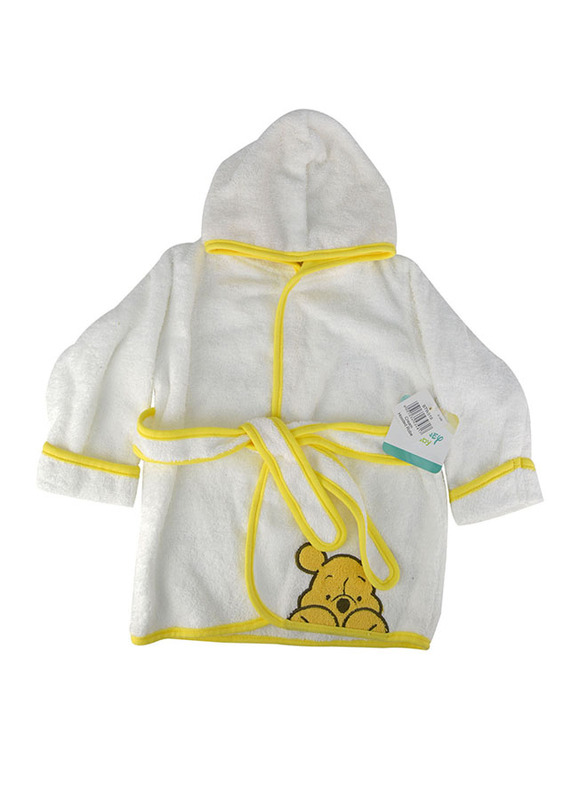 Disney Winnie The Pooh Cover Up Hooded Terry Robe for Kids, 6-36 Months, White/Yellow 