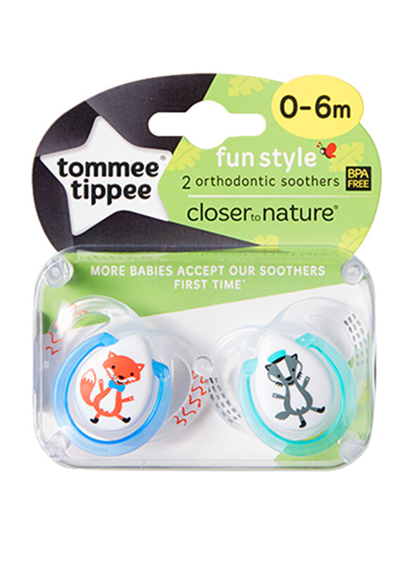 

Tommee Tippee Closer to Nature Fun Style Soother, 2-Piece, Blue/Green