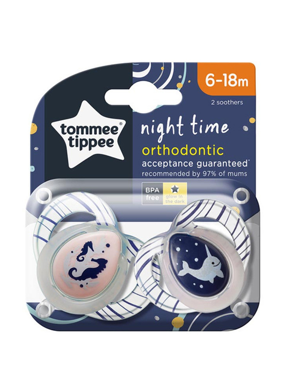Tommee Tippee Night Time Sea Horse Design Soothers, Pack of 2, Multicolour