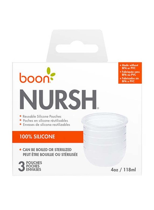 Boon Silicone Bottle 4oz Pack of 3 Pouch, Clear